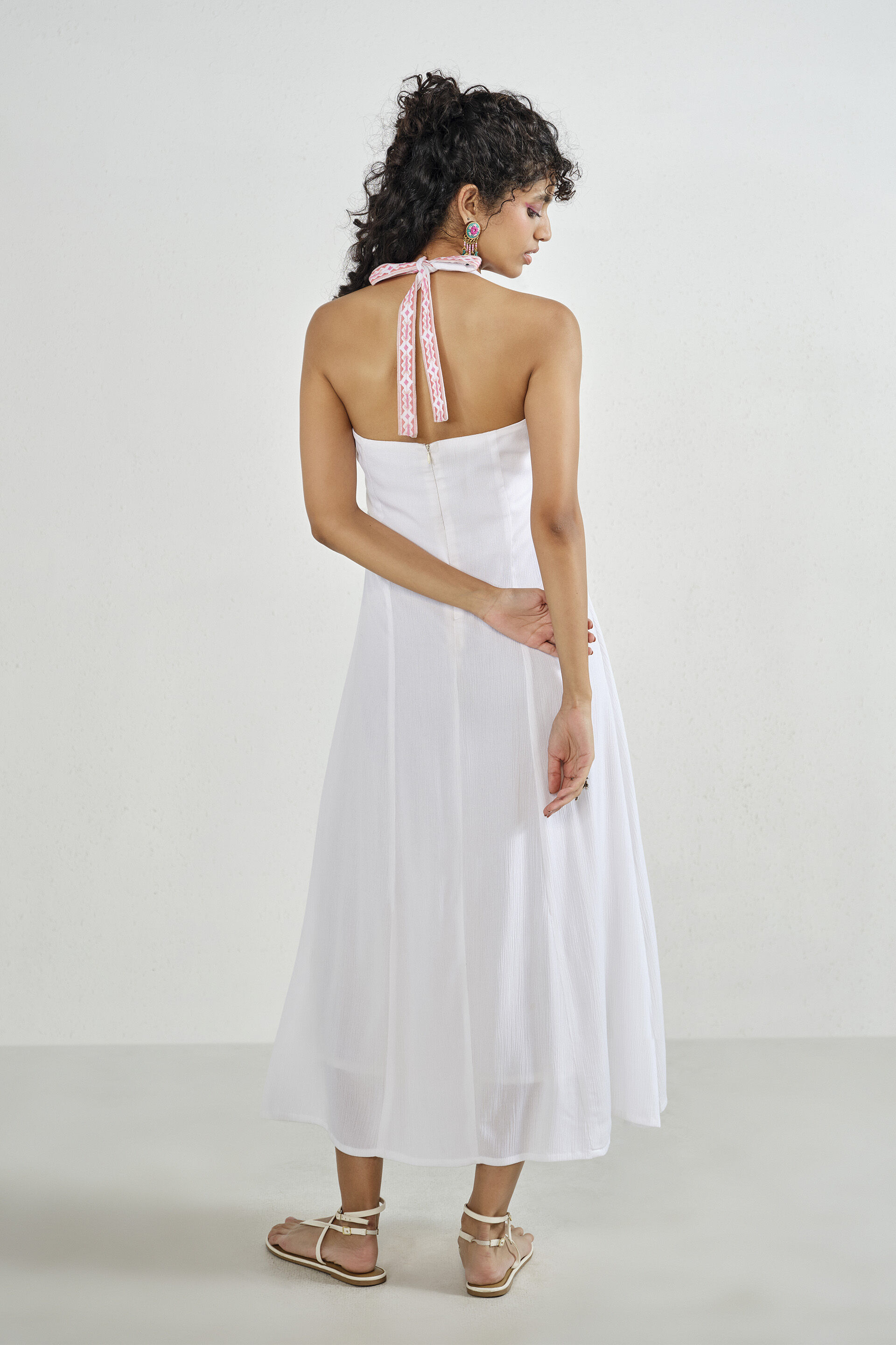 White Blossom Embroidered Halter Dress, Off White, image 6